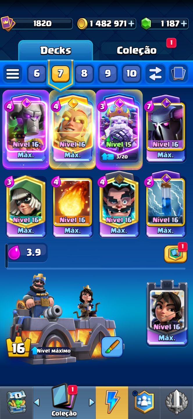 CONTA CLASH ROYALE :FULL Torre do Rei 16 | 17 Cartas Max 26 Evoluções 20 Skins
