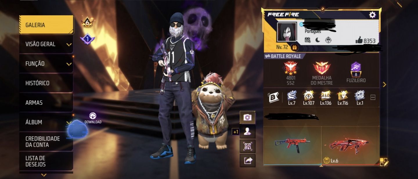 CONTA FREE FIRE RARA 8 ANOS