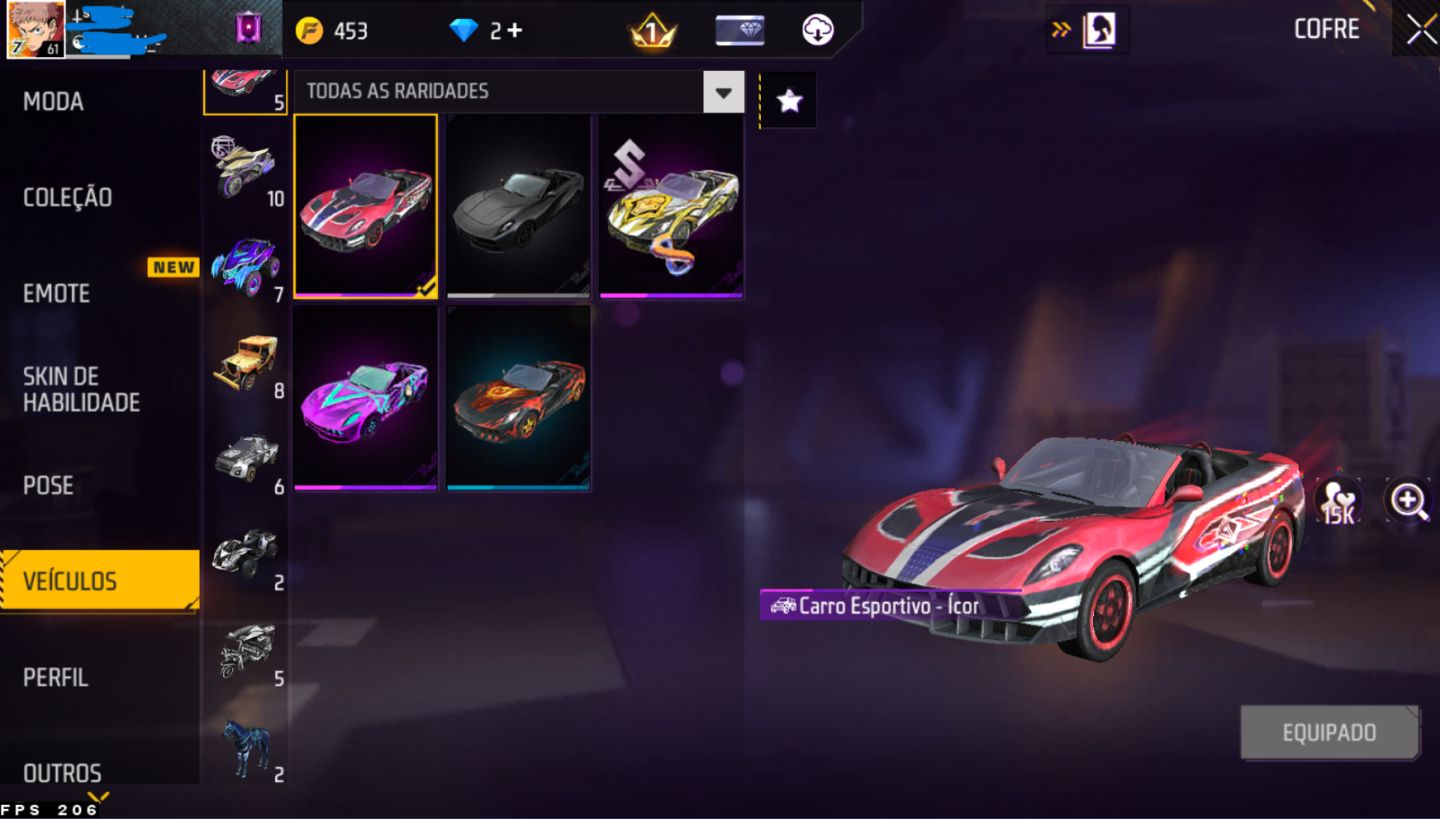 Conta de Freefire com Varios passes antigos, Skins do Naruto e Eventos.