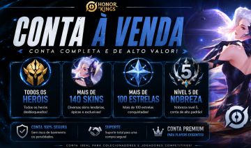 Conta à venda no Honor of KIngs! Todos os heróis, 140+ Skins, Nível 5 de Nobreza