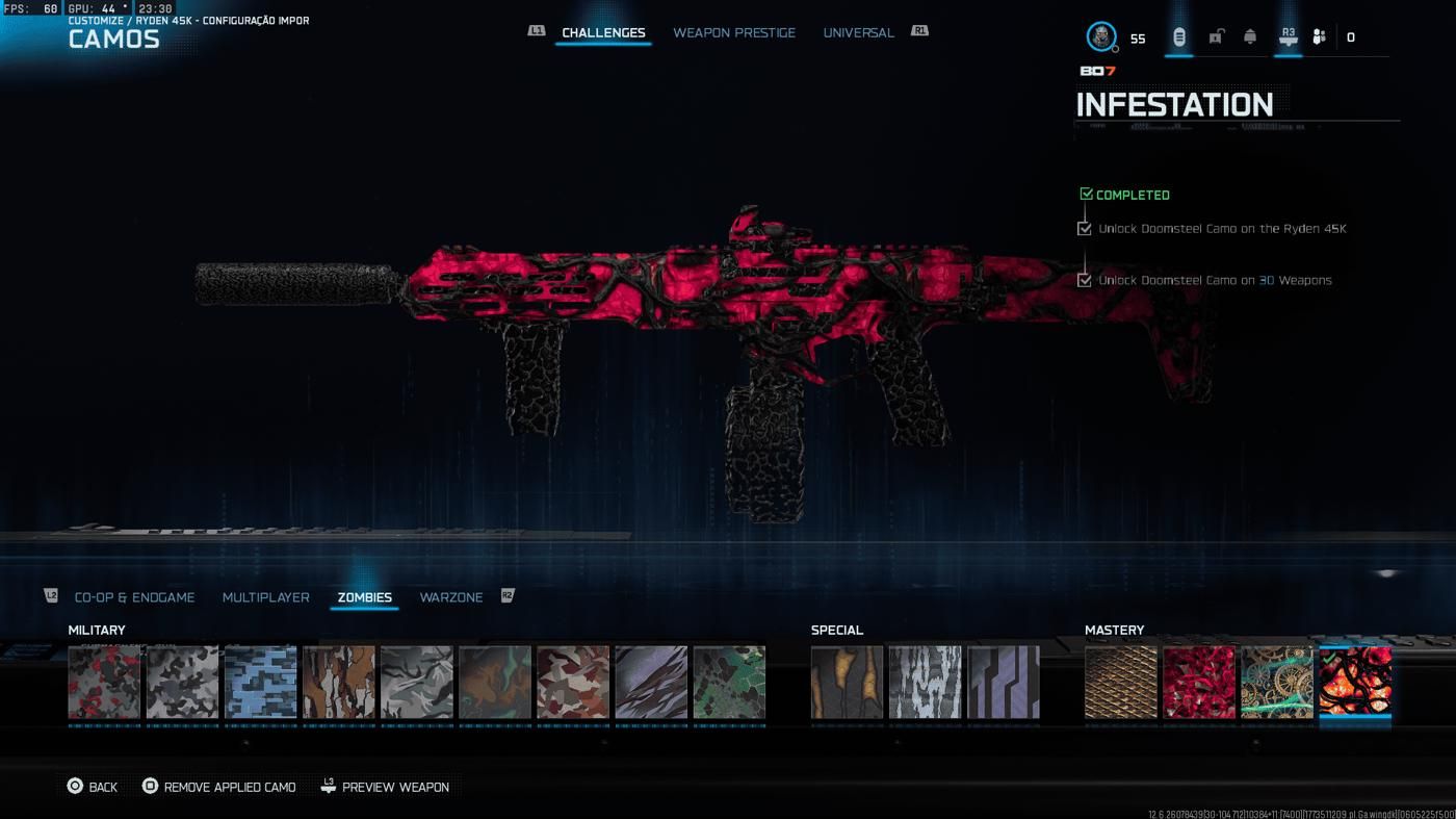 Infestação BO7 Camo + Iridescente wz + Todas as Recompensas do Beta do MW4