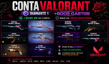 CONTA VALORANT DIAMANTE 1 | +800R$ Investidos | 1000+ VP | Skins vARIADAS