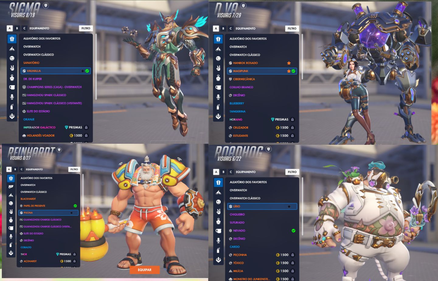 Conta Overwatch Platina + 100 Skins + 2 Arma Mitica + 3 Personagens Miticos