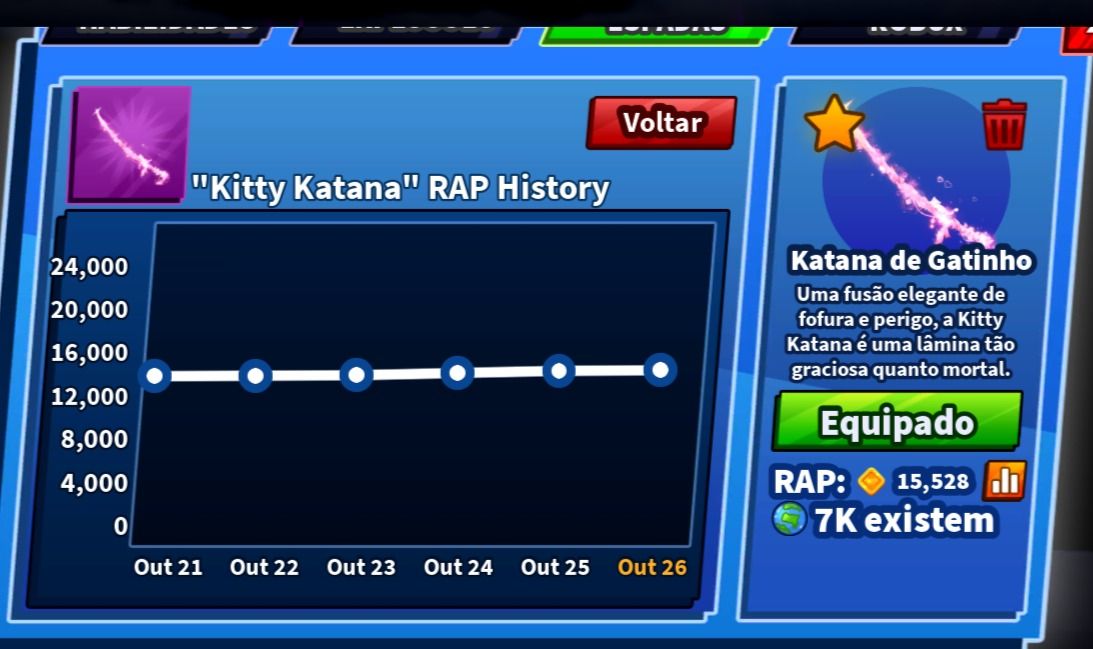 Kitty Katana + Explosão Catalyzer + 276 Fichas | Blade Ball (Combo Raro)