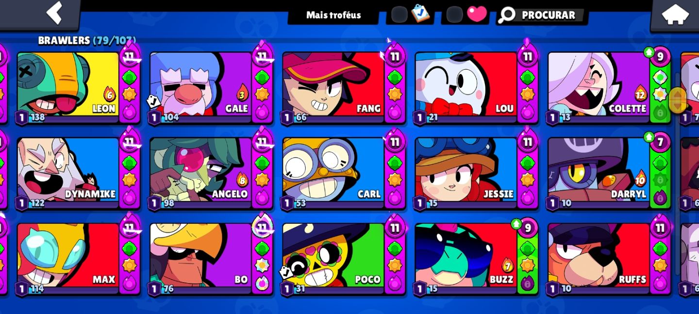 Conta brawl stars e clash royale com muitos personagens