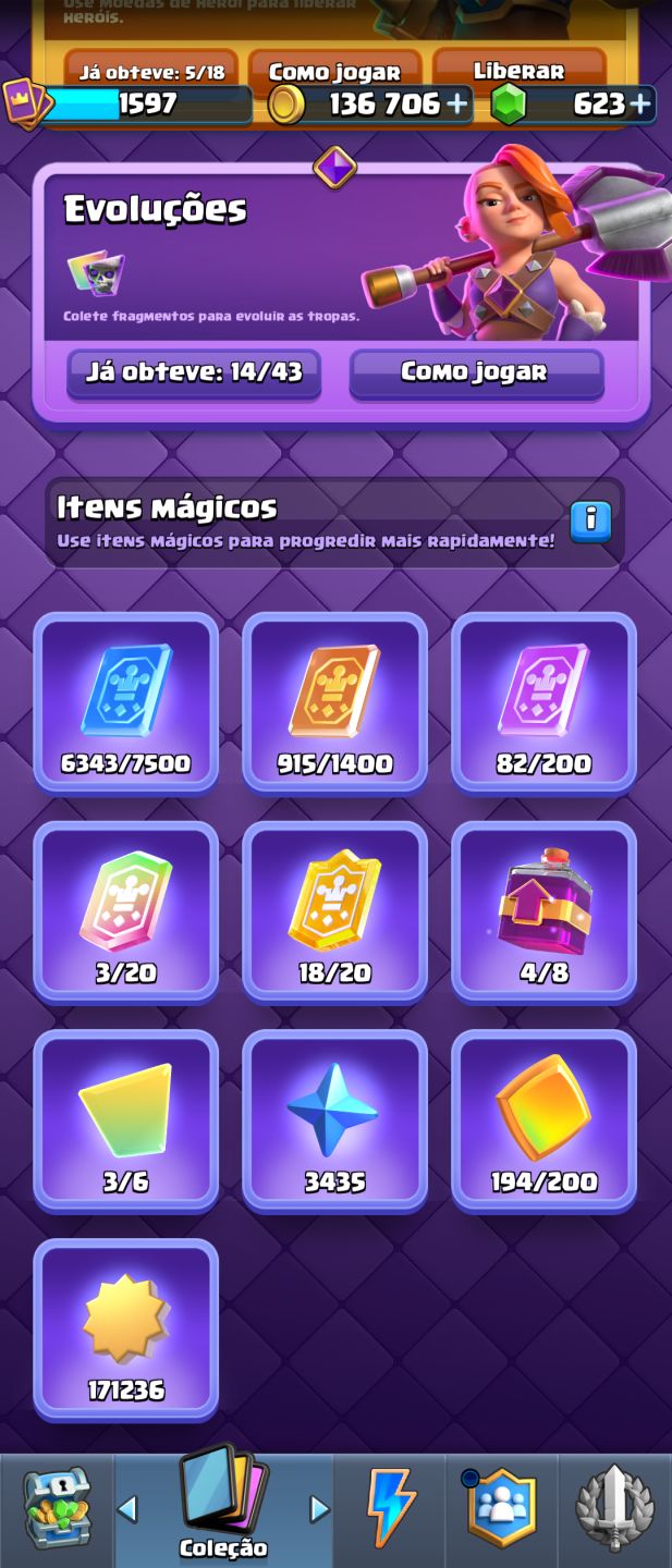 Conta Clash Royale LVL 15 14500 troféus 14 evoluções, 5 herois (NICK GRATIS)