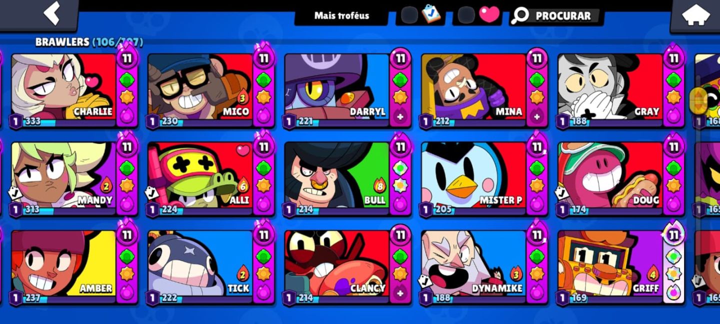 Conta Brasil star full brawlers hipercargas acessórios e poder de estrelas
