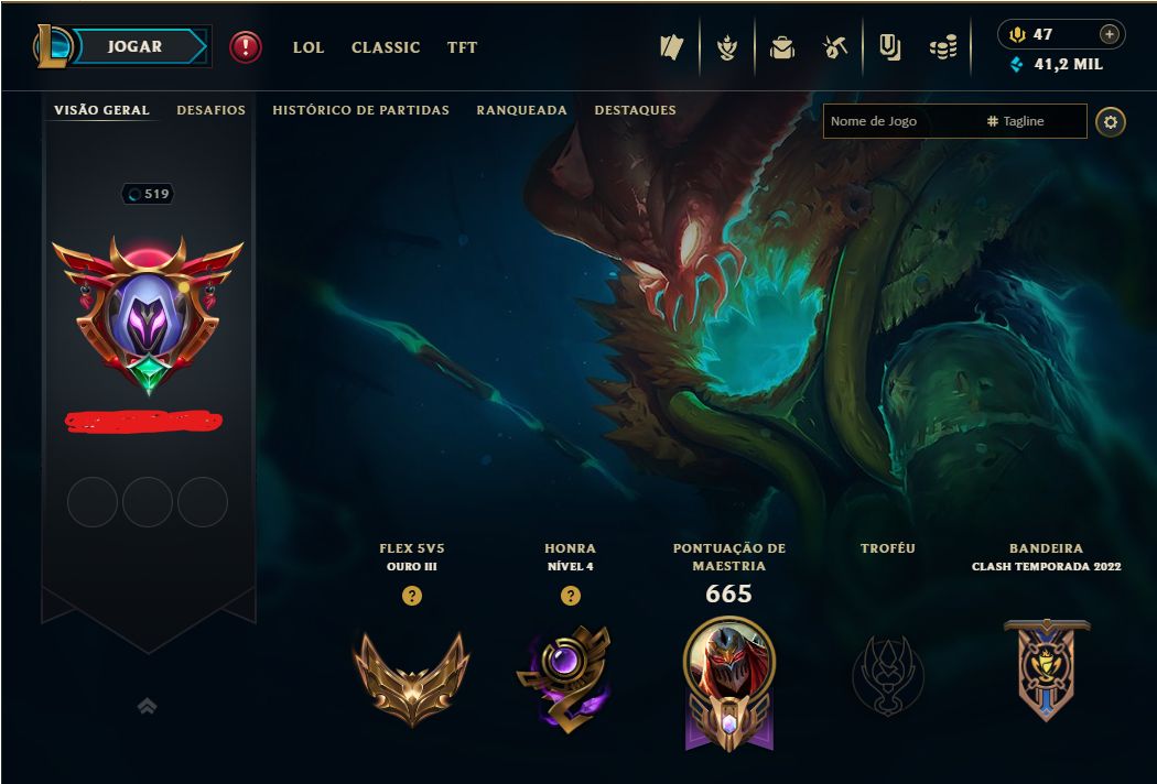 Conta LoL Nível 519 | 553 Skins | 6 Míticas | 5 Ultimate | 47 EM Ou: