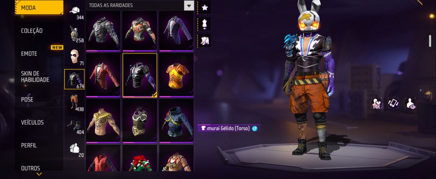 Conta de Free Fire com ID raro e várias skins raras