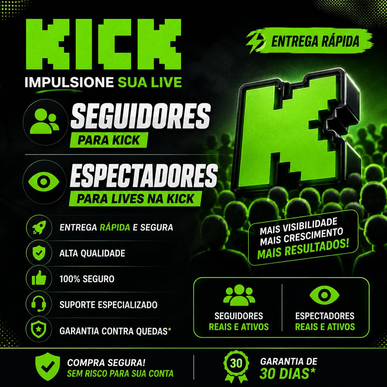 Kick Seguidores | Espectadores | Alta qualidade
