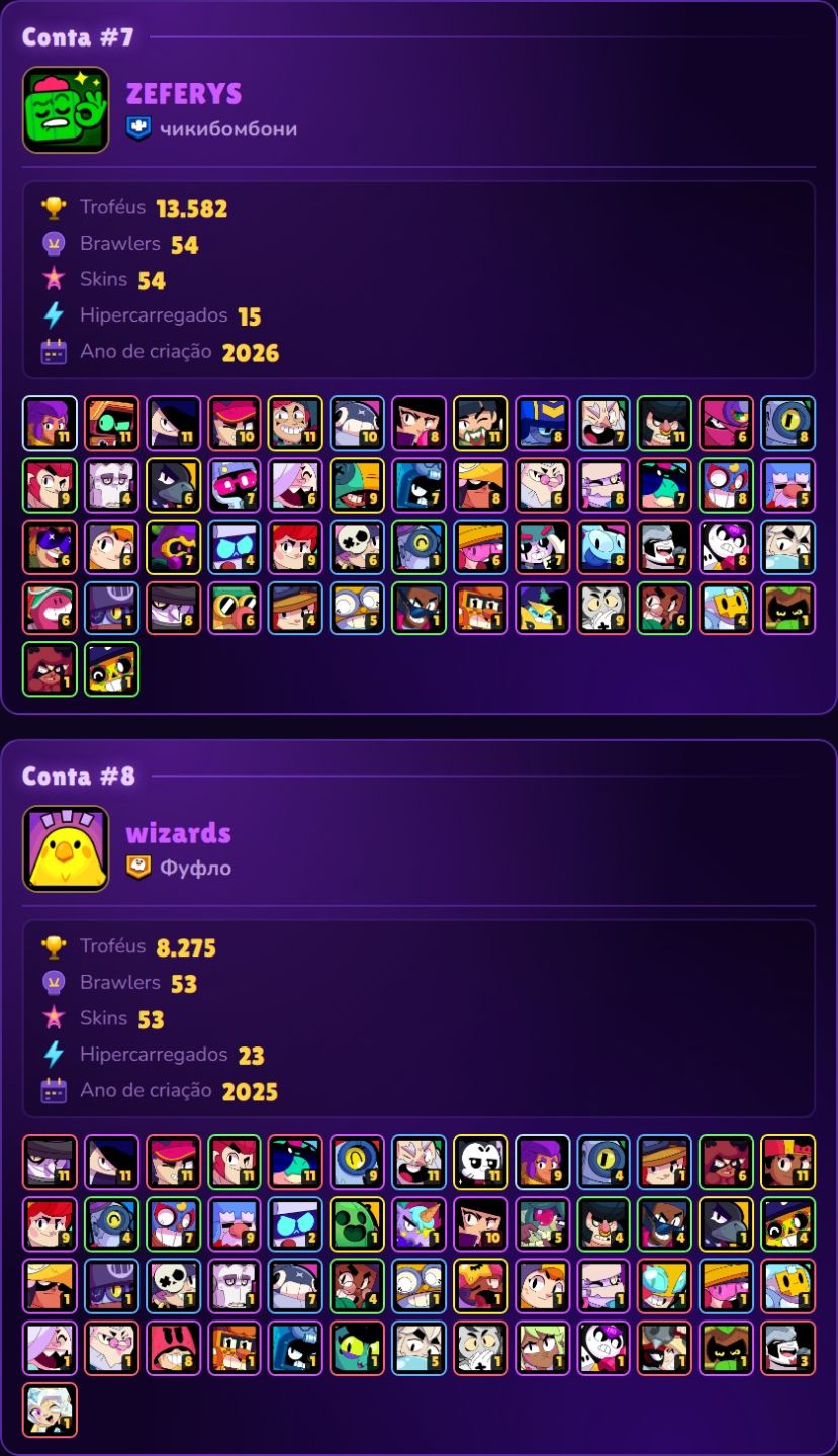 Contas Bralw stars FULL ACESSO Troféu + Lendários
