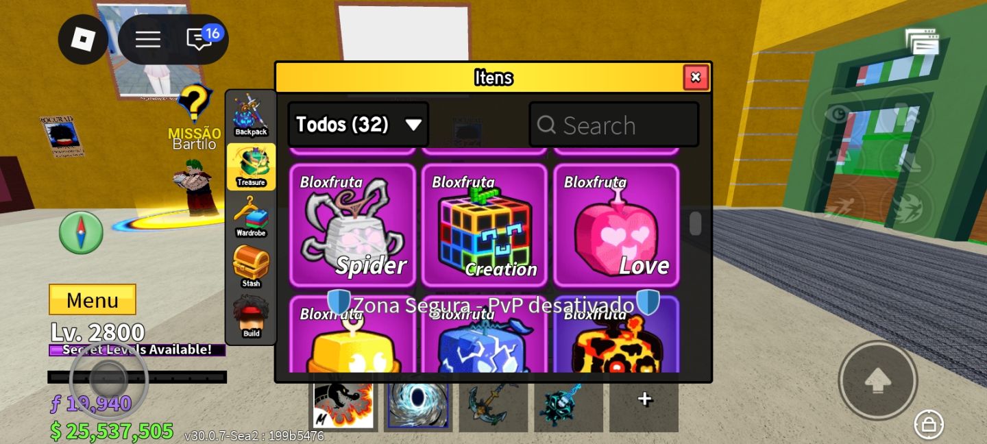 CONTA BLOX FRUITS LV 2800 + PERMANENTES + 6 MÍTICAS NO INVENTÁRIO