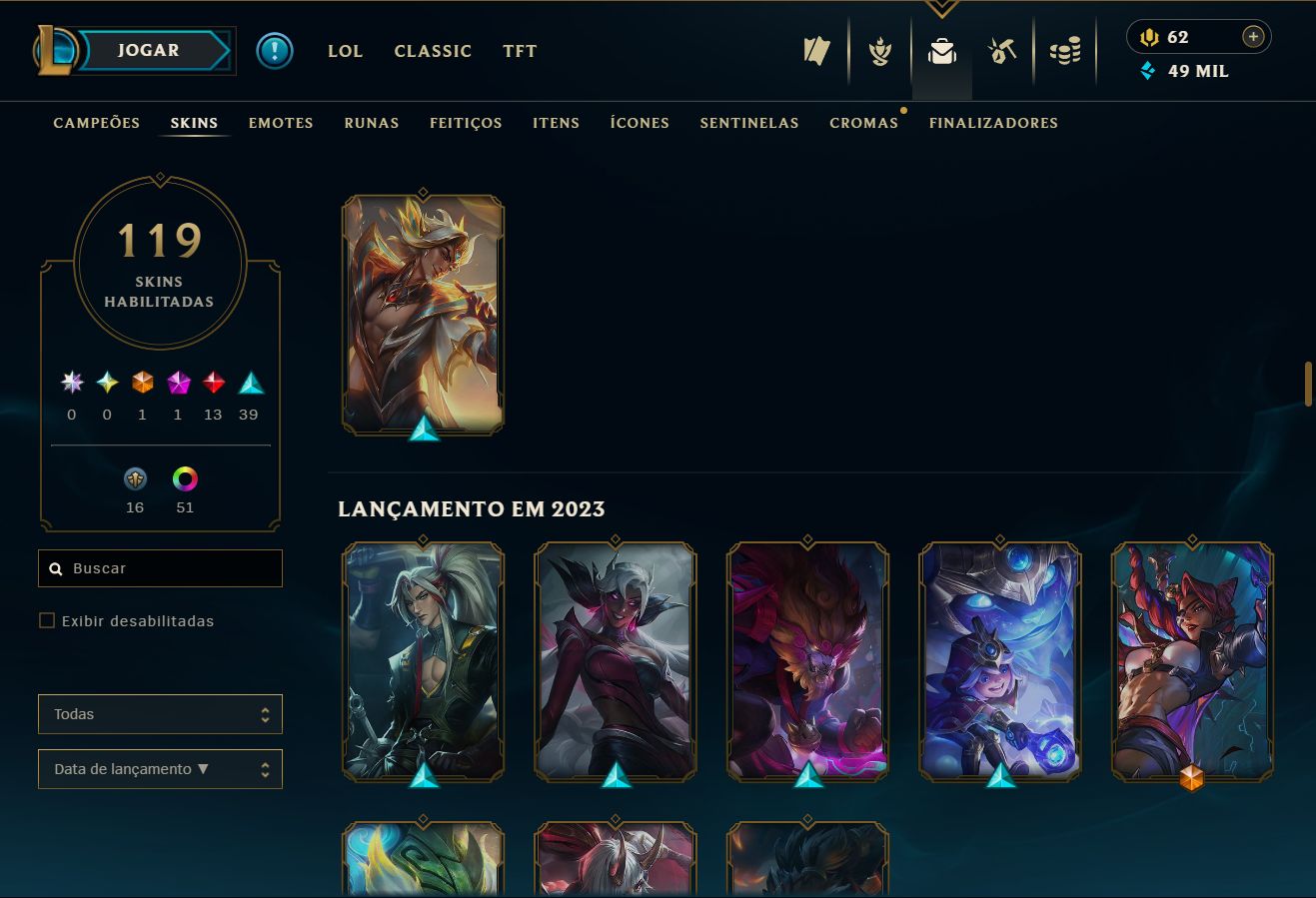 Conta lol lvl 176 - platina 4 (SOLOQ)