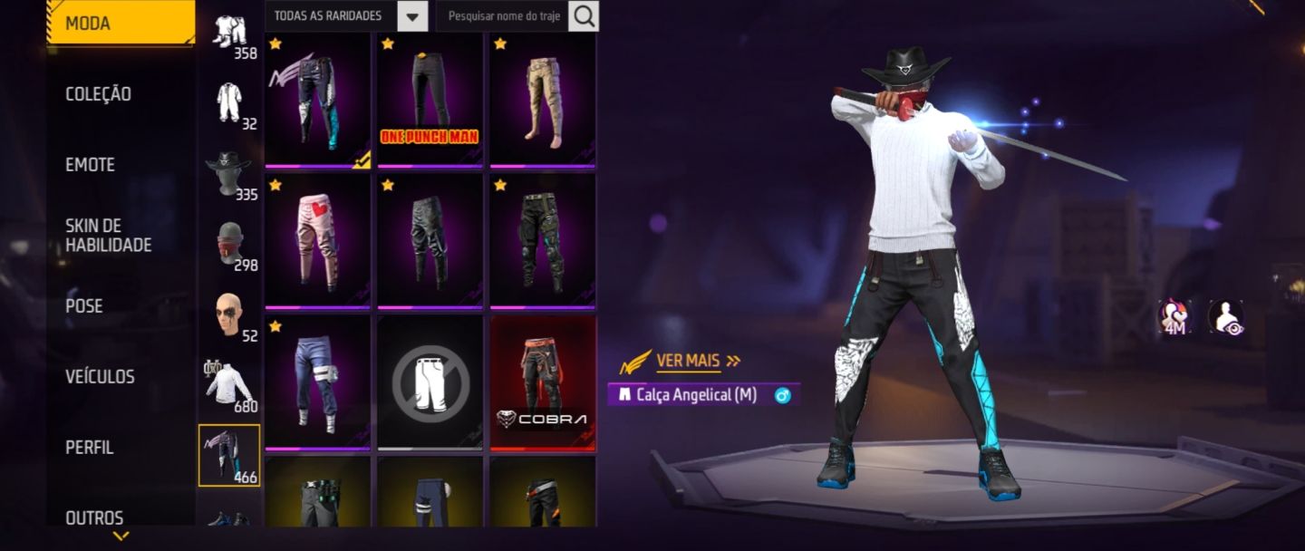 Conta Free Fire com 4, 5 Passe, Ragnarok, Angelical, One Punch Man + Prime 8