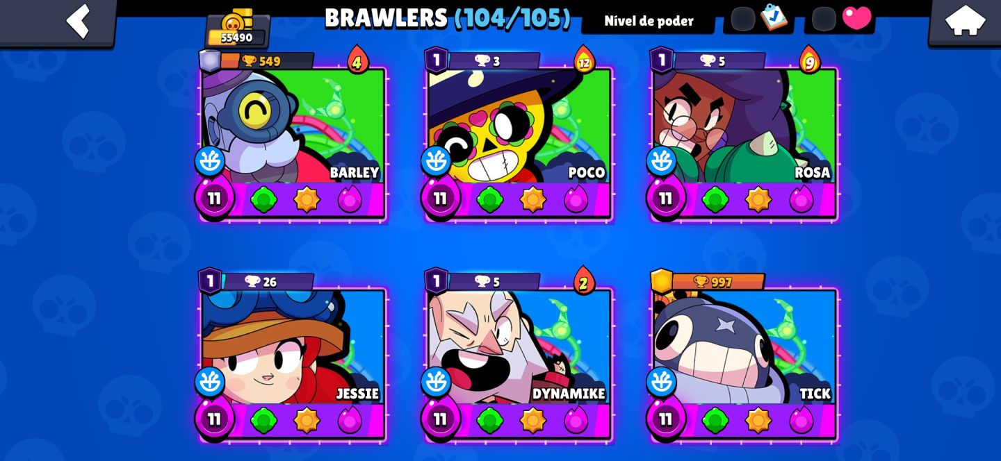 CONTA BRAWL STARS COM 63 PERSONAGENS NIVEL 11, 15 BRAWLERS COM TODOS OS BUFFIES