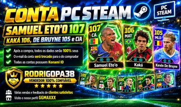 Conta PC Steam Samuel Eto'o 107, Kaka 106, De Bruine 105 e CIA