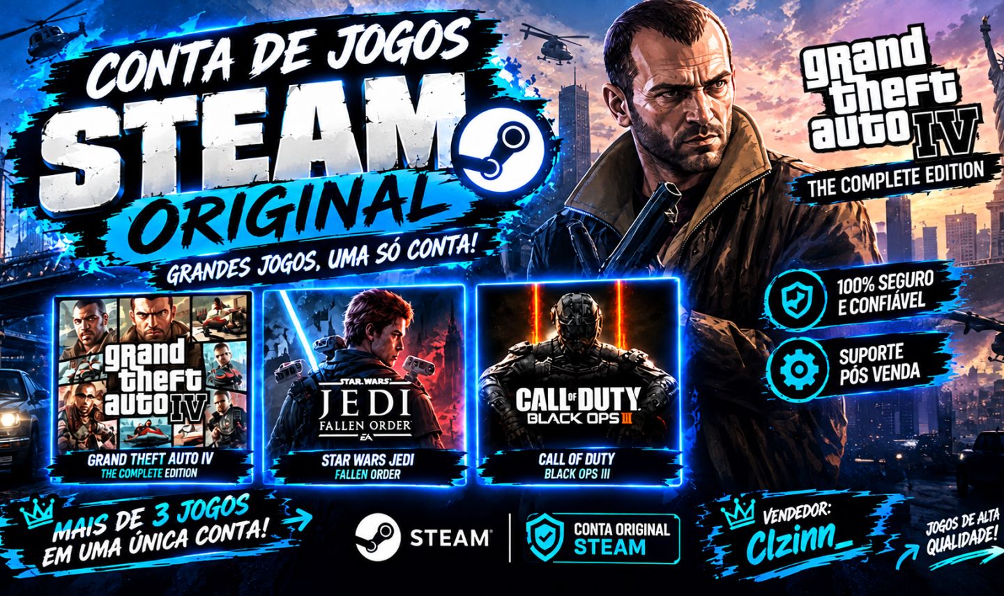 (MAIS BARATO) CONTA STEAM COM GTA 4, COD BLACK OPS 3, STAR WARS JEDI