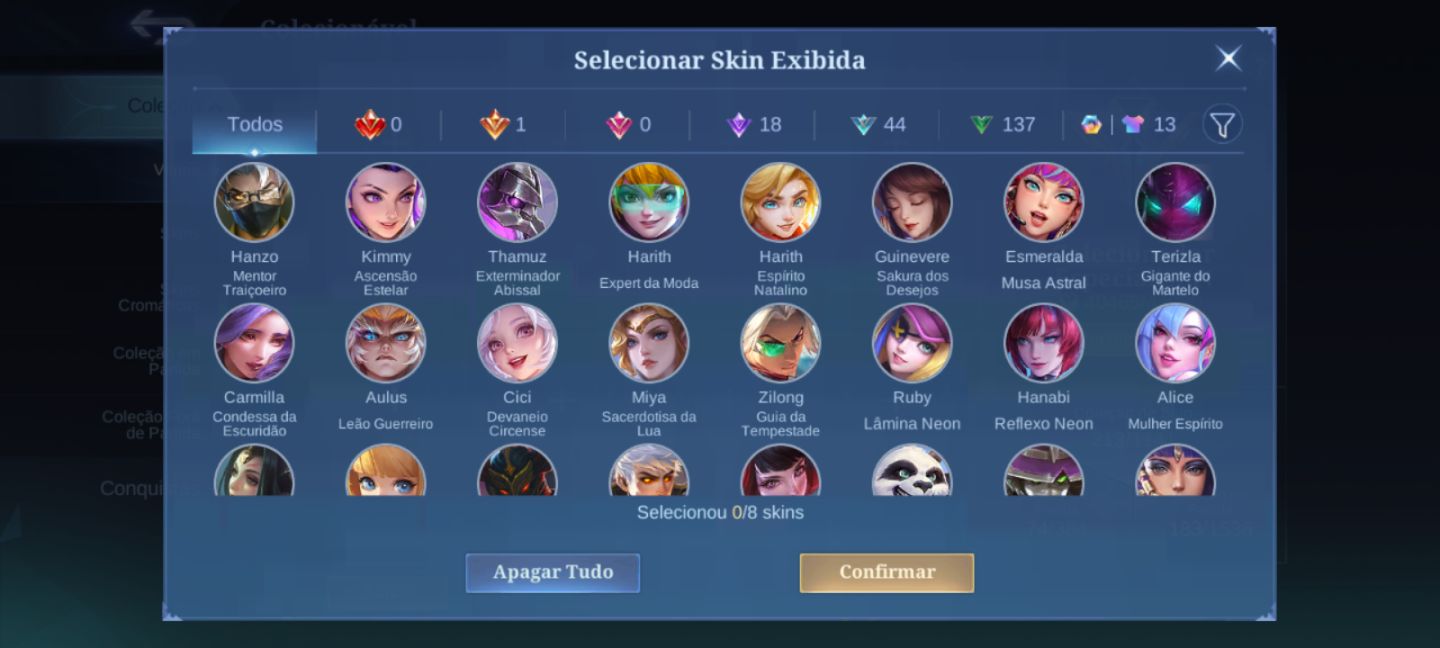 Conta de mobile legends com muitas skins
