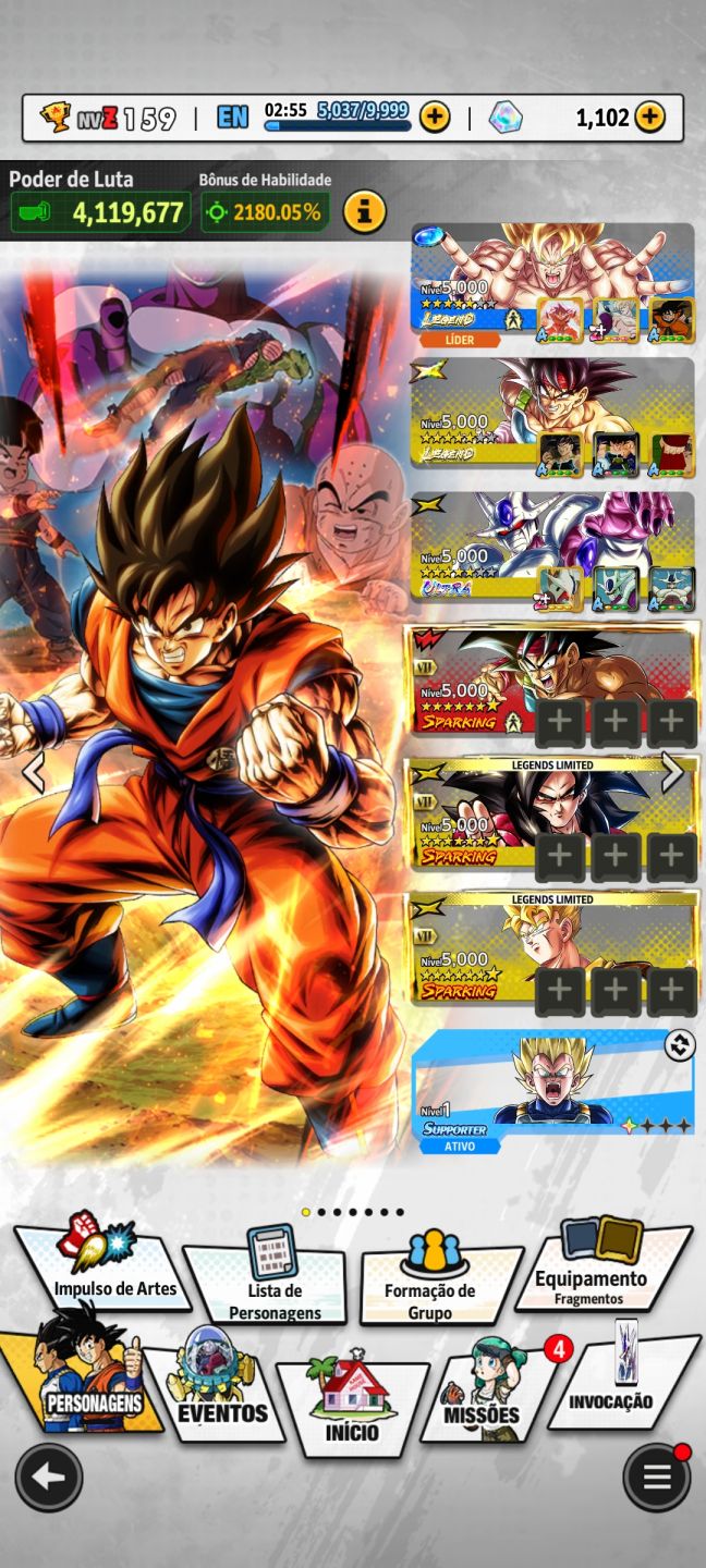 Conta de dragon ball legend com os novos personagens e outros