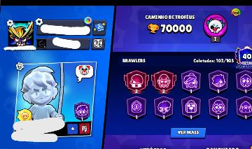 Conta brawl lendário 3, 70k de troféus, 56 brawlers up e varia skins de parceria