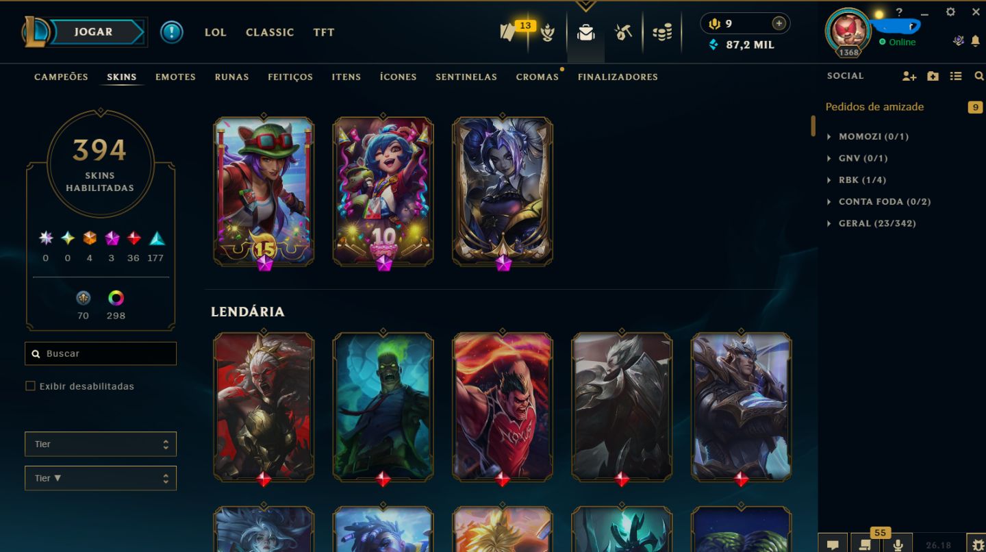 Conta League Of Legends Nv 1368 ( 394 Skins )