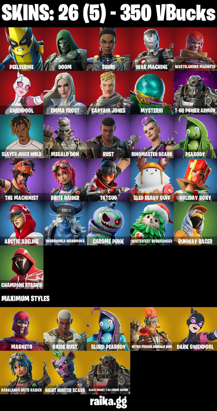 CONTA FORTNITE COM 26 SKINS DOOM/PEELVERINE/RUST/TATSUO/ARTIC/PEABODY/SHURI