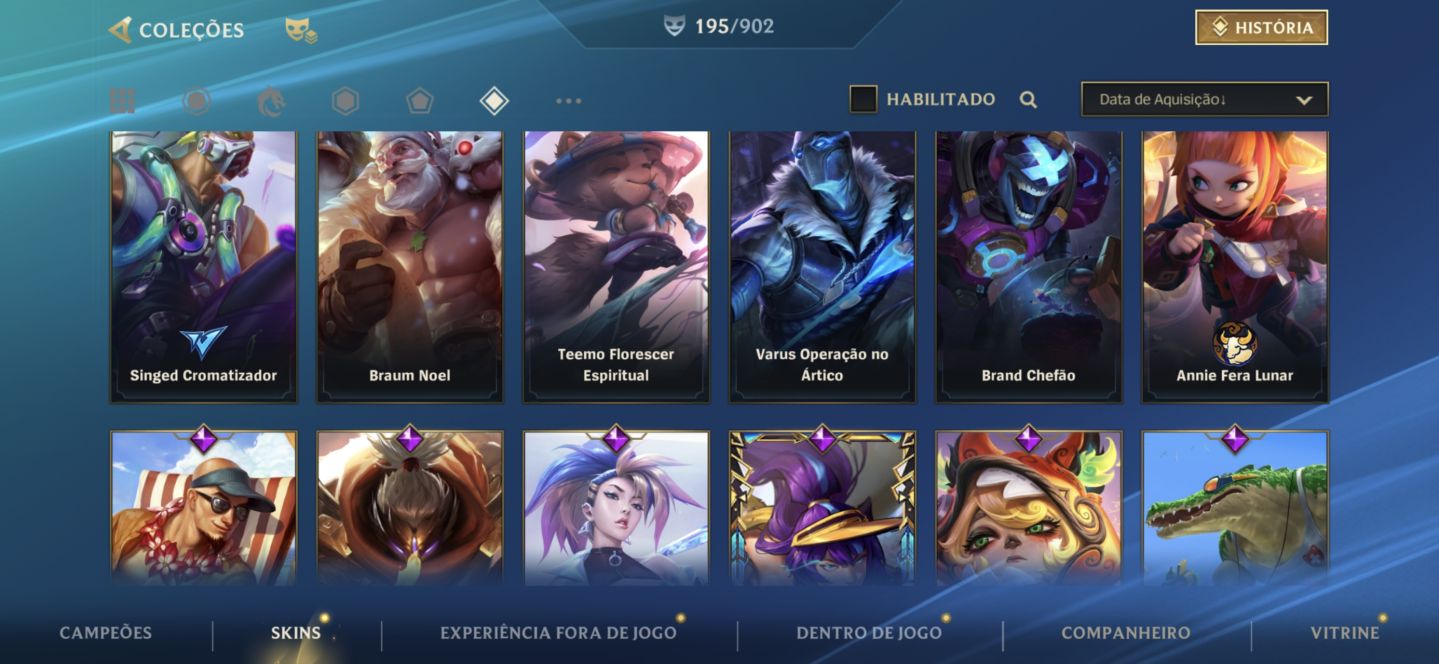 Conta de wild Rift com inúmeras skins