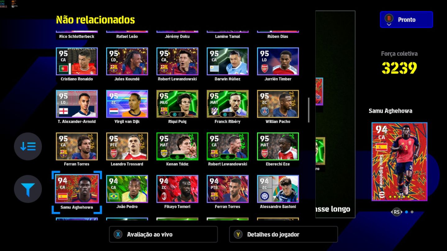 Conta PC Steam Ibrahimovic 110, Buffon 108, Vini Jr 105, Adriano 106 e CIA
