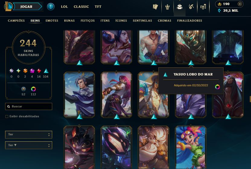 CONTA PLAT III - 244 SKIN - FULL CHAMP + ESPÓLIOS LOTADOS! - 100% SEGURA!