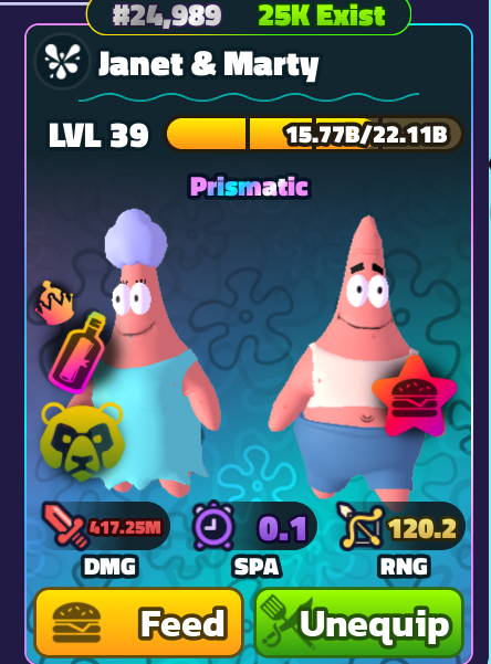 (QUEIMA DE ESTOQUE) UNITS E PETS PRISMATICOS- SPONGEBOB TOWER DEFENSE