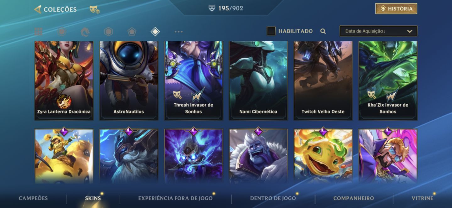 Conta de wild Rift com inúmeras skins