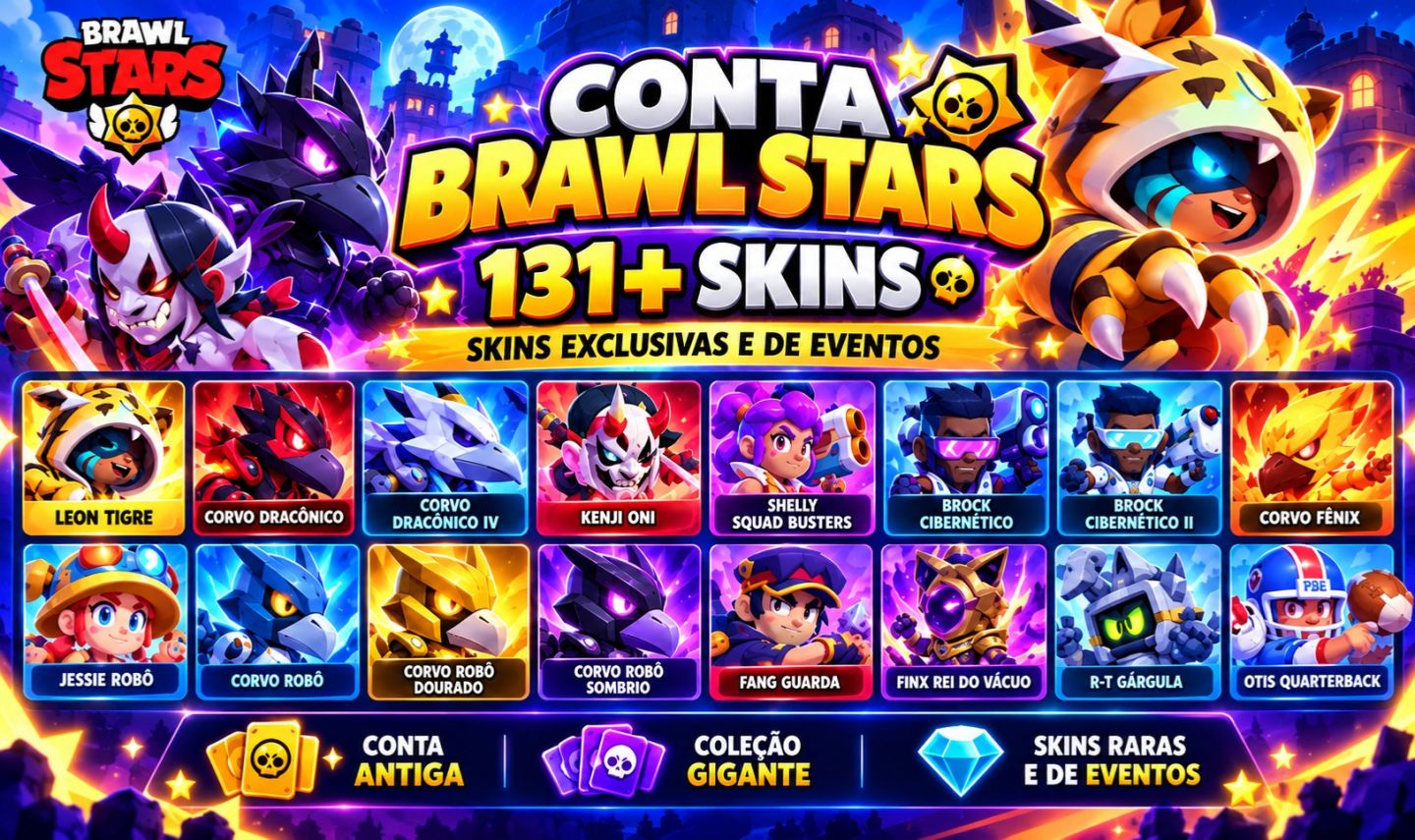 WCONTA BRAWL STARS | 131+ SKINS | SKINS EXCLUSIVAS, PRO PASS E DE EVENTOS