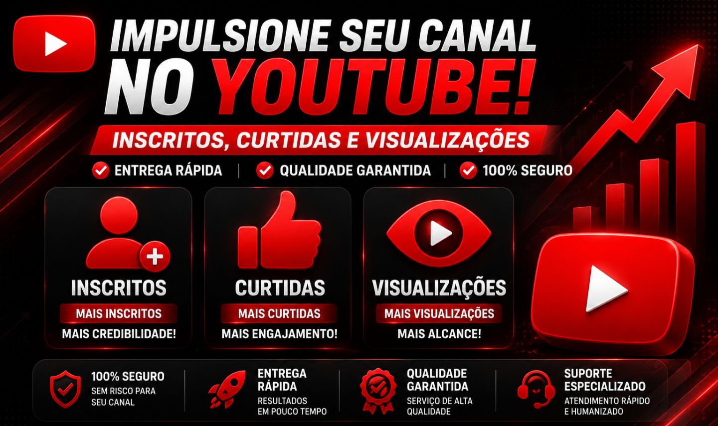 YOUTUBE | Inscritos - Likes - Views - Comentários | Entrega Rápida