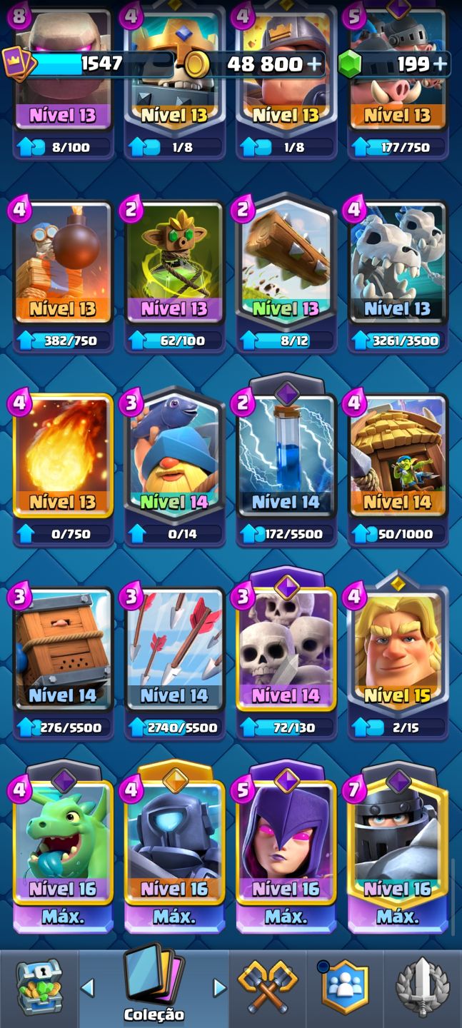 CONTA CLASH ROYALE COMPLETA 122/122 cartas coleção completa