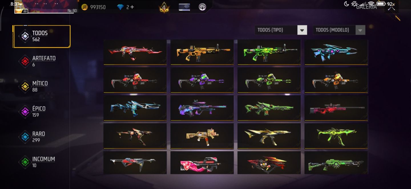 Conta Free Fire LvL 80 antiga