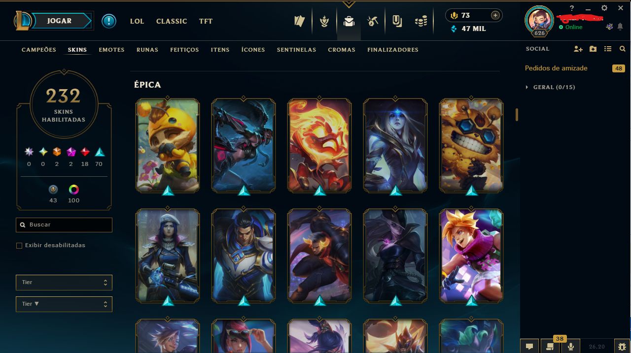 Conta esmeralda com 232 skins nivel 626 Esmeralda com todos os campeões