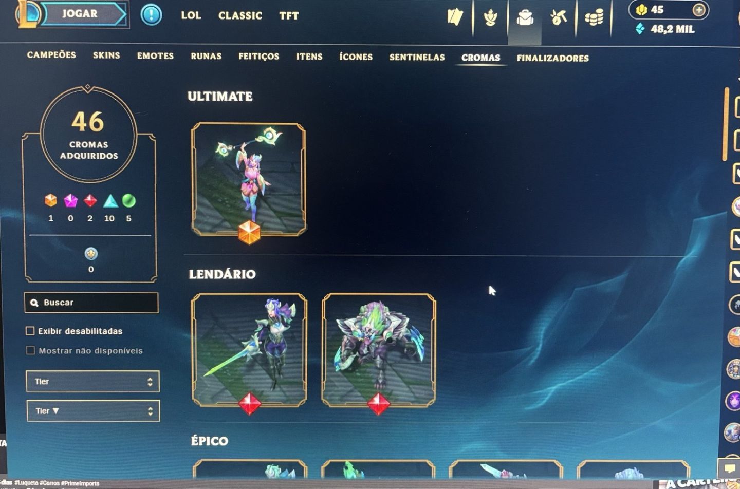 LOL 190 SKINS | 2 ULTIMATE + 4 MÍTICAS | D4 | CONTA 14 ANOS | ÚNICO DONO