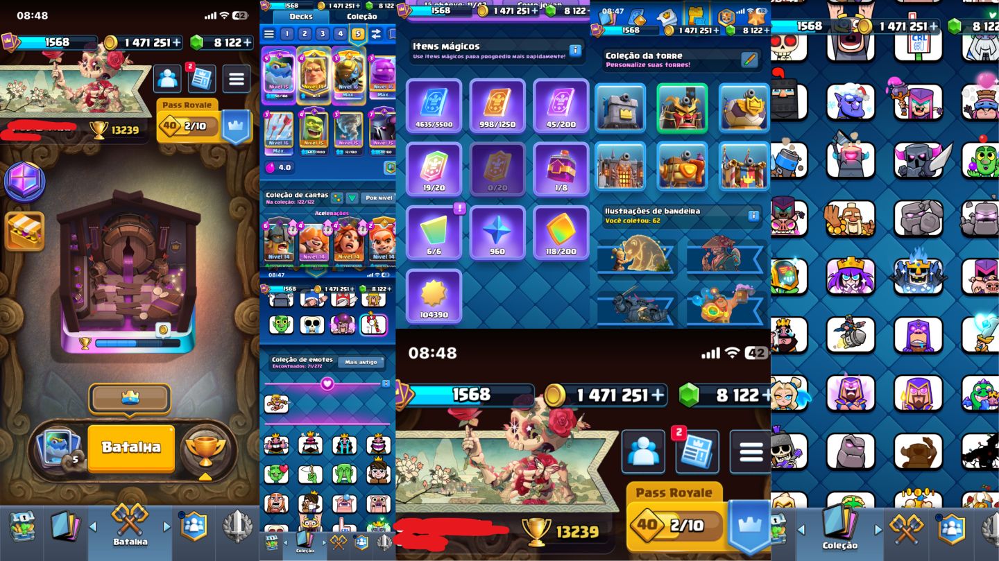 CONTA CLASH ROYALE 1 MILHÃO 500 MIL GOLD, 8100 GEMAS, 13339 TROFEUS, NIVEL 16