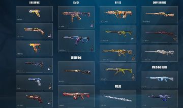 Valorant conta com pingente radiante, várias skins.