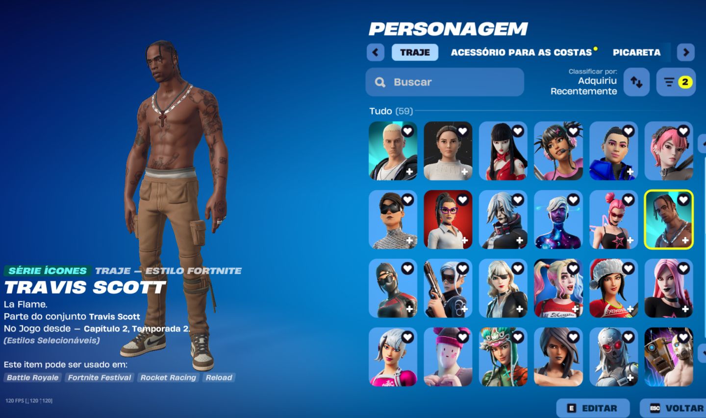 CONTA FORTNITE | 199 SKINS | TRAVIS SCOTT + IKONIK + GLOW