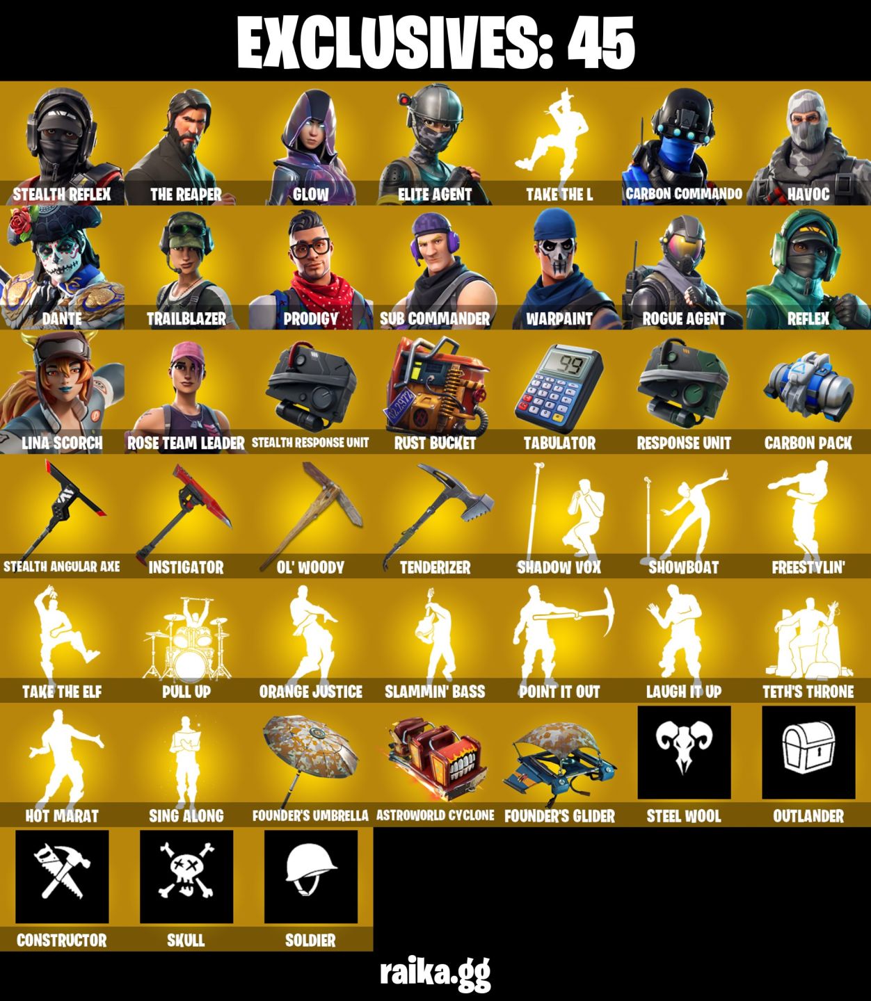 184 skins | OG STW FP3 Stealth Reflex | The Reaper Glow Trailblazer Dante e +