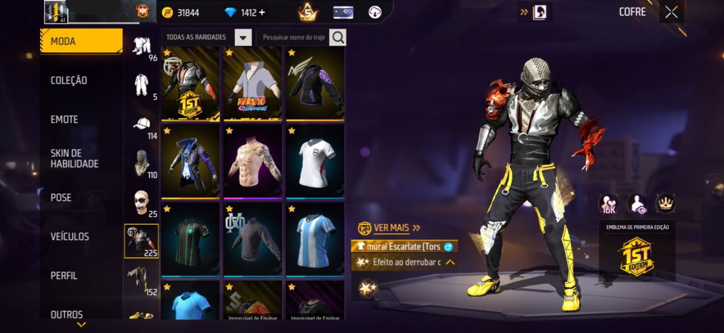 Conta FreeFire 7 Anos | 1372 diamante | Pacote Hashira Sensi | Tds Skins Naruto