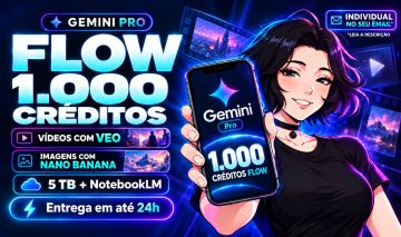1 ANO GEMINI PRO + FLOW CRÉDITOS | VÍDEOS COM VEO + NANO BANANA | INDIVIDUAL