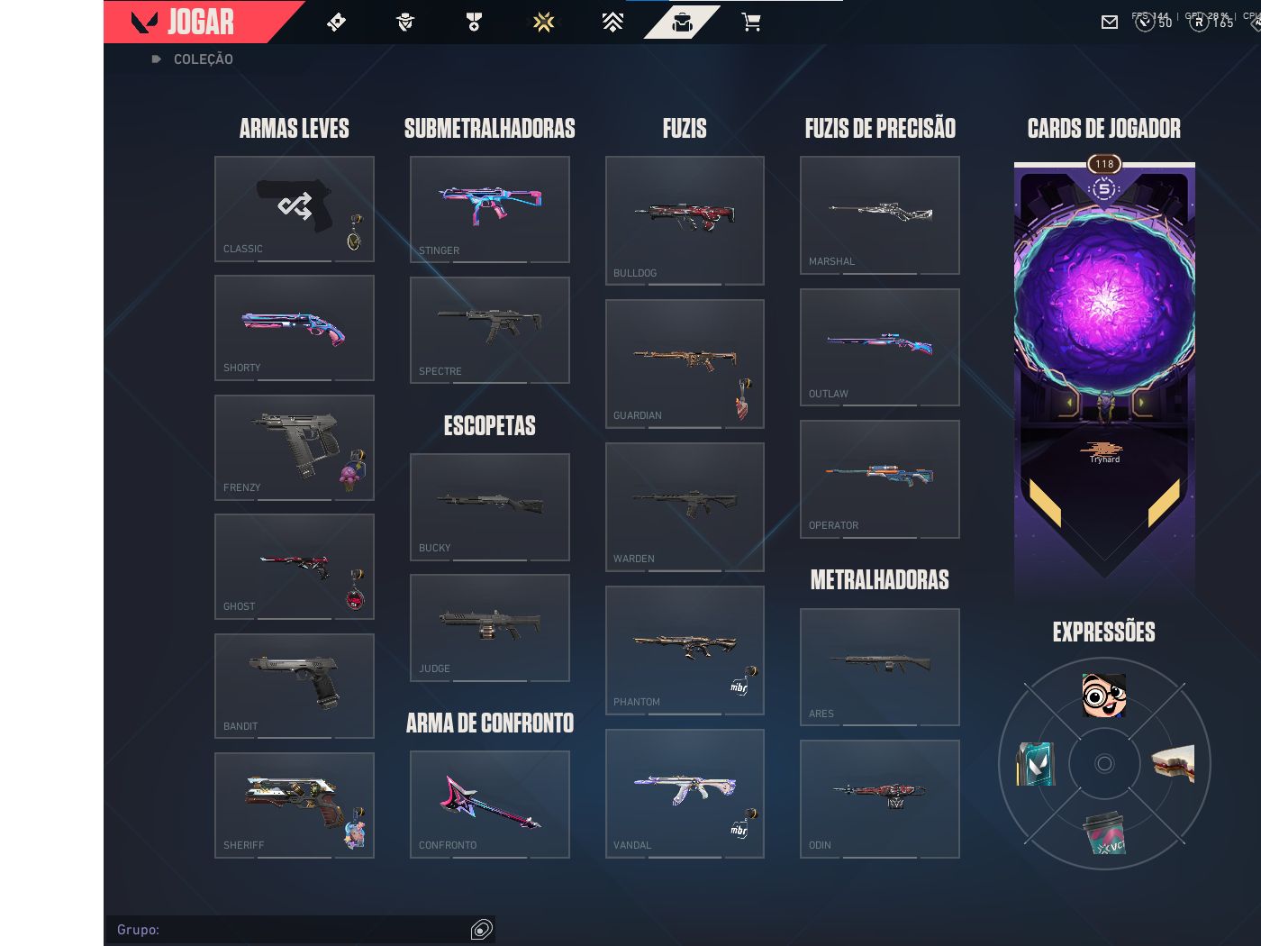 Conta valorants com skins de vandal, phantom, sheriff,operator,marshall guardian