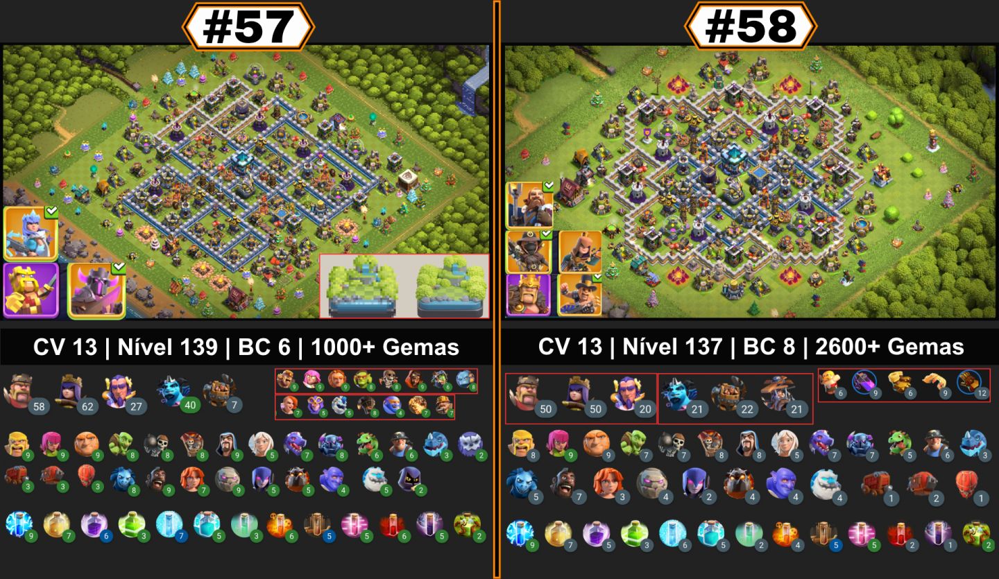 CONTAS CLASH OF CLANS | CVS UPADOS, FULL, SEMI-FULL, RUSHADOS, CLÃS, SKINS