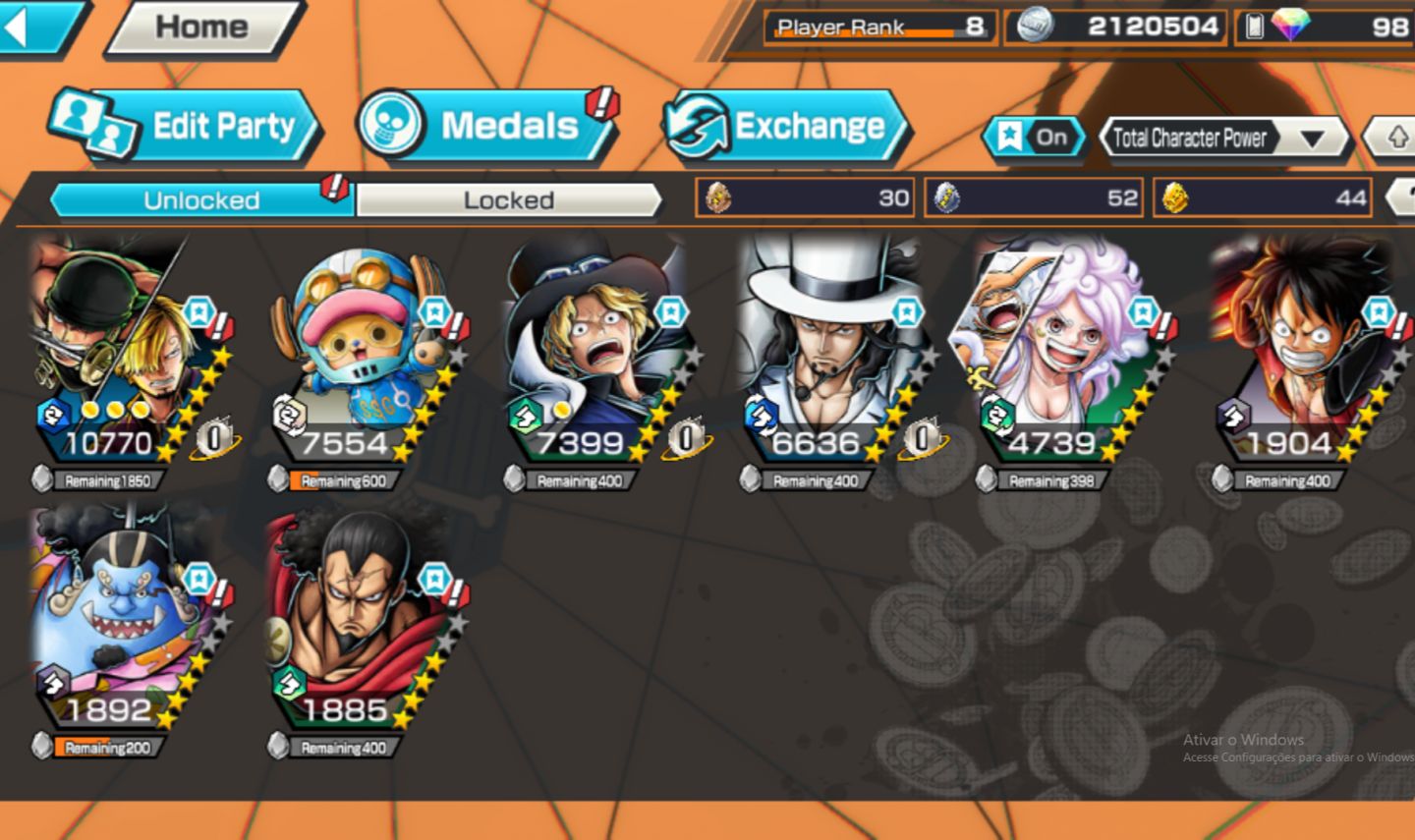 CONTA DE OPBR| Para iniciar, com zoro/sanji Nv.100