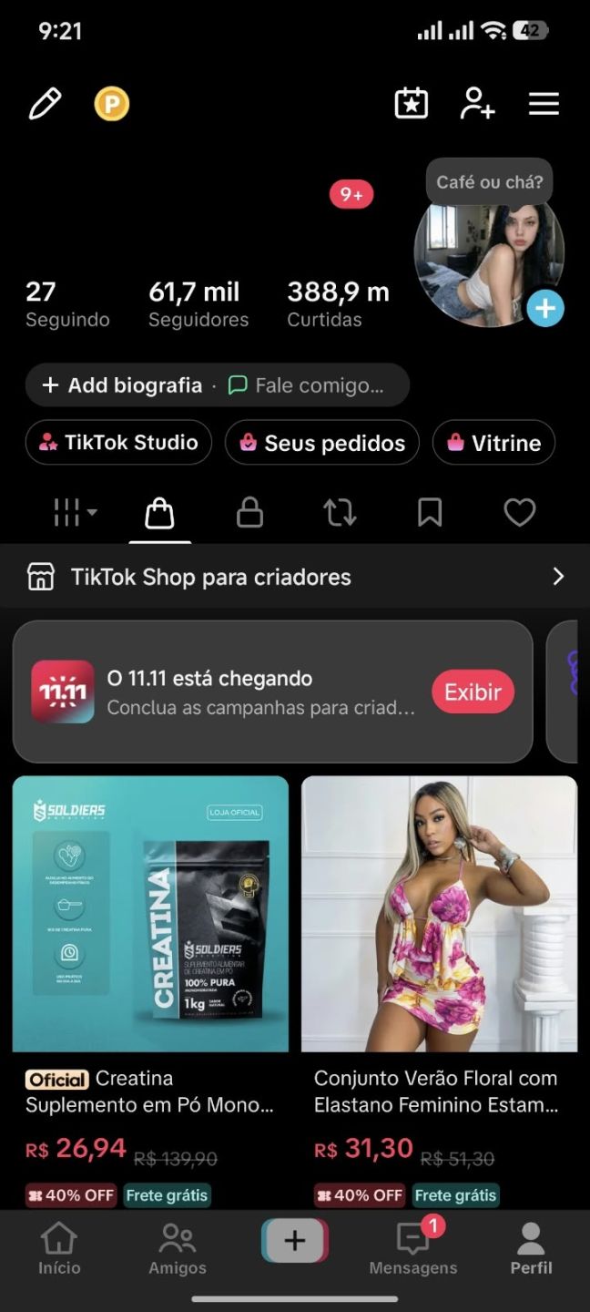 Conta TikTok 61K Seguidores + 388M Curtidas + Monetizada + TikTok Shop
