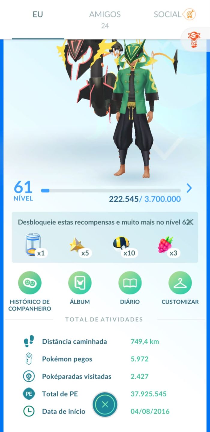 CONTA POKEMON GO ANTIGA, DONO ÚNICO. EVENTOS RAROS, SHINY RAYQUAZA 100% E MAIS