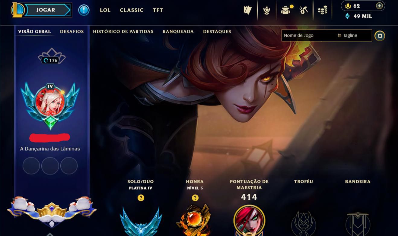 Conta lol lvl 176 - platina 4 (SOLOQ)