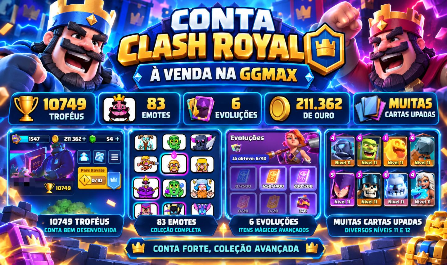 CONTA CLASH ROYALE TOP | 10.950 TROFÉUS MÁX. | GRANDE CAMPEÃO | 3 CARTAS NVL 16